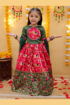 BownBee Girls Floral Woven Design Jacquard Ready to Wear Lehenga & Blouse With Dupatta