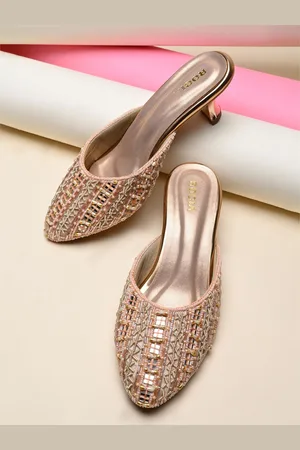 Rocia Women Ethnic Kitten Round Toe Open Back Mules Heels