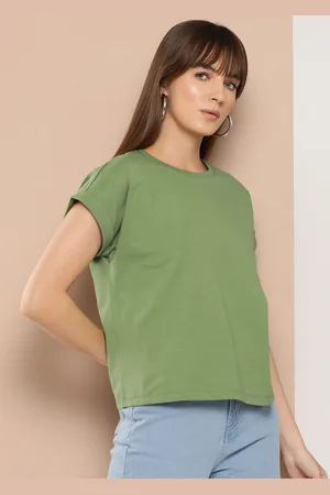 Chemistry Women Solid Round Neck Cotton Tshirt