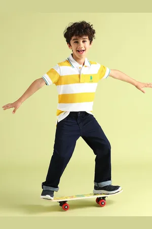 Ralph Lauren Boys Brand Logo Striped Polo Collar Pure Cotton T-shirt