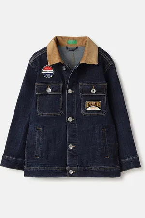 Benetton Boys Washed Denim Jacket with Patchwork