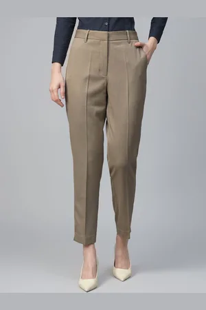 English Navy Women Mid Rise Slim Cigarette Fit Formal Trousers
