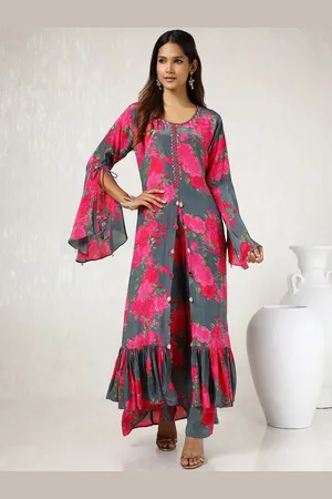 Soch Grey Round Neck Long Sleeves Top With Palazzo