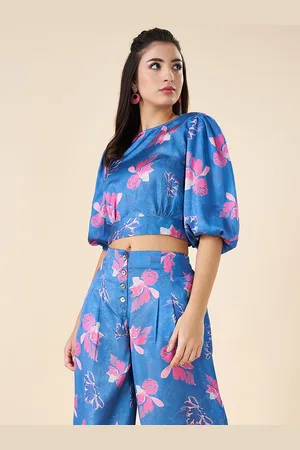 Pantaloons Women Floral Flared Sleeve Boxy Crop Top
