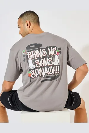 Styli Men Popeye Character Front and Back Print Oversized T-Shirt