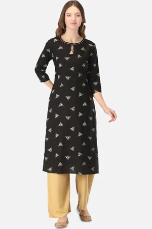 Biyu Geometric Printed Keyhole Neck Pure Cotton Straight Kurta