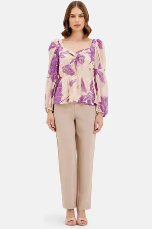 Kazo Women Floral Print Sweetheart Neck Peplum Top