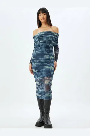Koton Women Tie and Dye Print Off-Shoulder Cold-Shoulder Maxi Dress