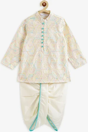 Campana Boys Embroidered Regular Thread Work Straight Kurta with Dhoti Pants