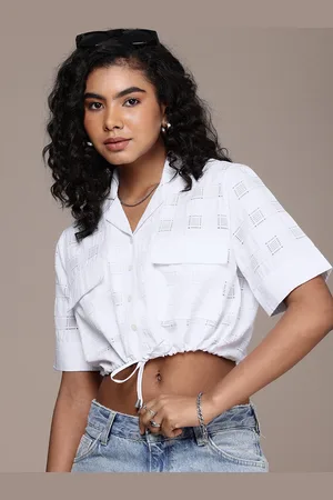 Roadster Checked Cotton Shirt Style Crop Top