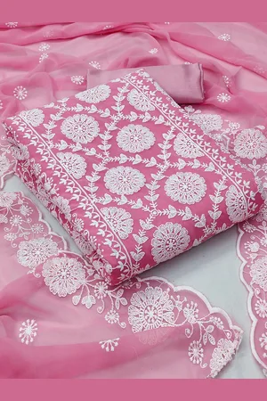 Ishin Floral Embroidered Thread Work Silk Georgette Unstitched Dress Material