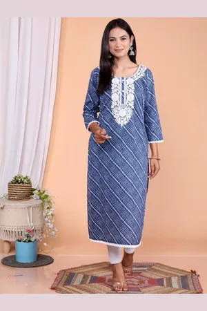 JC4U Women Geometric Embroidered Chikankari Floral Kurta