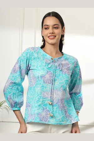 Yufta Women Floral Printed Round Neck Cotton Peplum Top