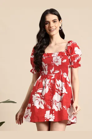 Mast & Harbour Floral Print Pure Cotton A-Line Mini Dress