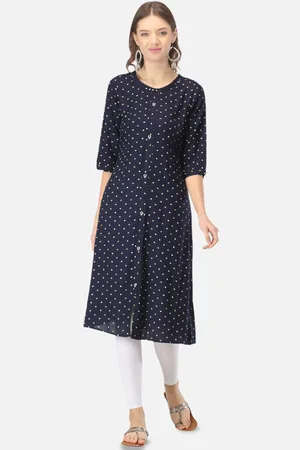 Biyu Polka Dot Printed Round Neck Pure Cotton A-Line Kurta