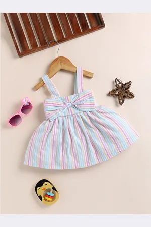 Moms Love Infants Striped Shoulder Strap Cotton Fit & Flare Mini Dress