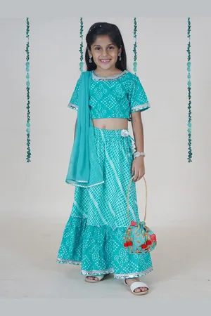 KiddoPanti Girls Bandhani Printed Ready to Wear Lehenga & Blouse With Dupatta