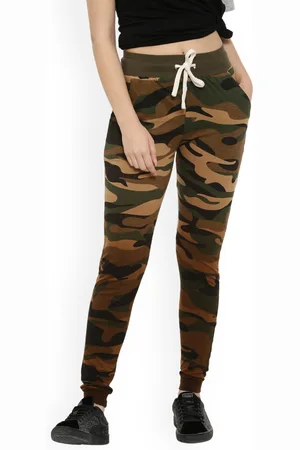 Campus Women Brown & Olive Green Camouflage Printed Trackpant
