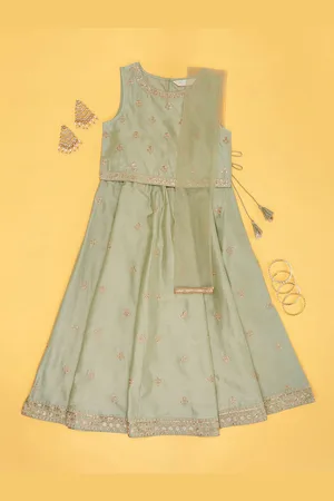 Pantaloons Girls Cotton Embroidered Ready to Wear Lehenga & Blouse With Dupatta