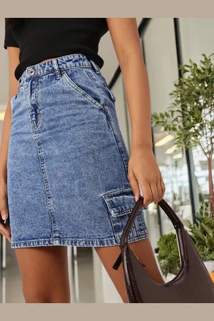 DressBerry Women Urban Cool High Rise Faded Straight Denim Mini Skirt