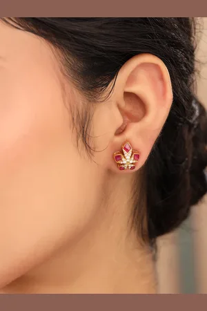 Kicky And Perky 925 Sterling Silver Moissanite & Pink Talphe Studded Stud Earrings