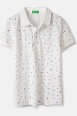 Benetton Boys Conversational Printed Polo Collar Pure Cotton T-Shirt