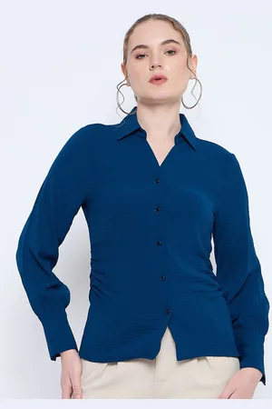 MADAME Women Spread Collar Solid Casual Shirt