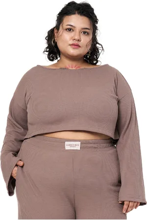 Spirit Animal Women Plus Size Solid Round Neck Crop T-shirt