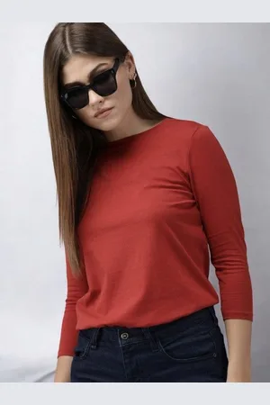 Guti Women Pure Cotton Raw Edge T-shirt