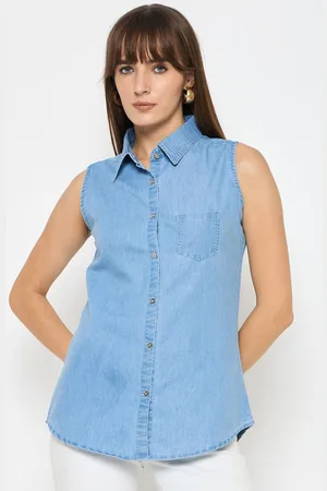 BAESD Women Classic Spread Collar Solid Denim Casual Shirt