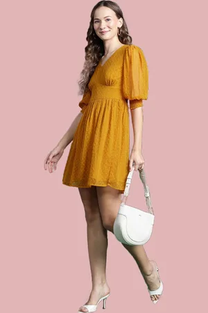 Deewa Women Self Design Puff Sleeve Georgette A-Line Dress
