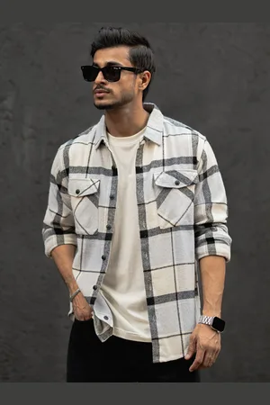 Powerlook Men Windowpane Checks Opaque Checked Casual Shirt