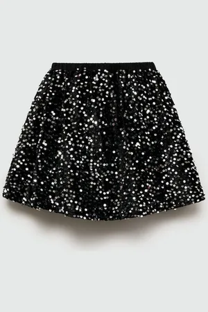 MANGO Girls Velvet Finish Sequinned Flared Skirt