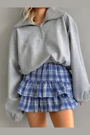 LULU & SKY Women Checked Cotton Flared Mini Skater Skirt