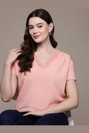 Nautica Lace Inserts Ruched Top
