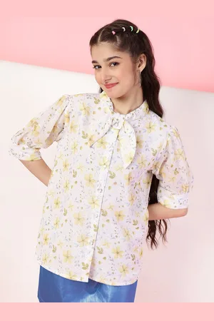 BAESD Girls Premium Mandarin Collar Floral Printed Casual Shirt