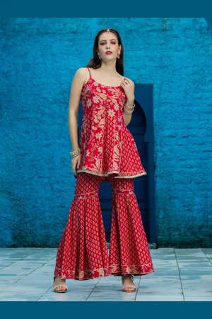 Globus Paisley Printed Shoulder Straps Sleeveless Ethnic Tunic With Sharara
