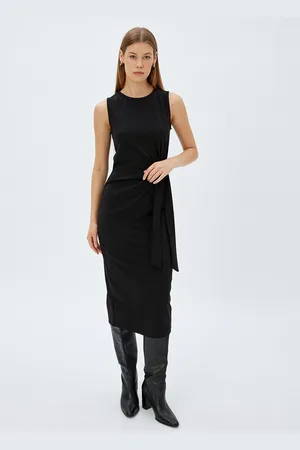 Koton Women Round Neck Sleeveless Sheath Midi Dress