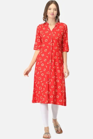 Biyu Geometric Printed Mandarin Collar Cotton A-Line Kurta