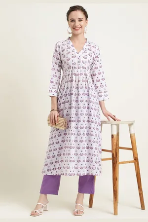 ZARI Ethnic Motifs Printed Pure Cotton Anarkali Kurta with Trousers