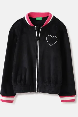 Benetton Girls Printed Mock Neck Full Sleeves Front Open Sweatshirt