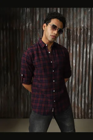 High Star Men Classic Spread Collar Tartan Checked Cotton Casual Shirt