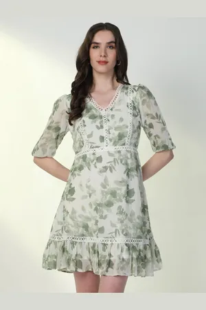 SHOWOFF Women Floral Print Puff Sleeve Crepe A-Line Mini Dress