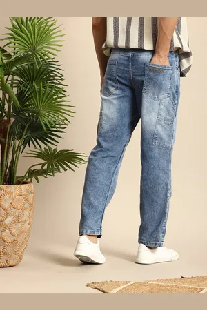 Mast & Harbour Men Straight Fit Heavy Fade Stretchable Cargo Style Jeans