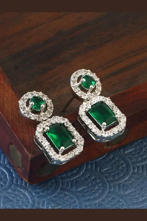 Jewar Mandi Silver-Plated Cubic Zirconia Studded Square Drop Earrings