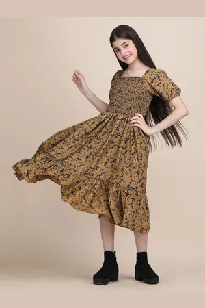 DEKLOOK Girls Floral Printed Fit & Flare Midi Dress