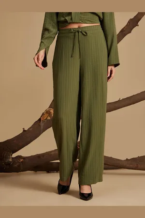 Kazo Women Striped Relaxed Fit Mid-Rise Trousers
