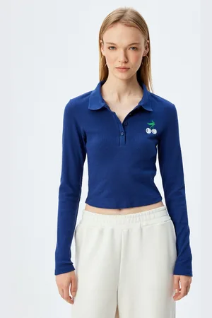 Koton Women Solid Polo Collar Cotton T-shirt