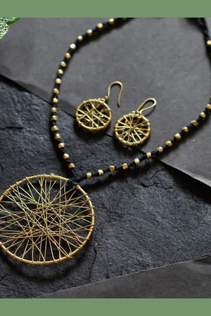 ArtEastri Handcrafted Beaded Round Jaali Tribal Necklace and Earrings