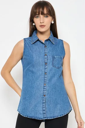 BAESD Women Classic Spread Collar Faded Denim Casual Shirt